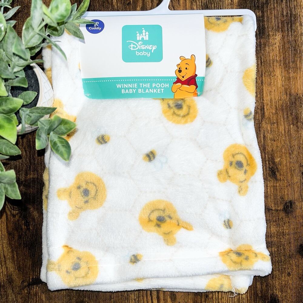 NEW Disney Baby Winnie the Pooh Honeybee Honeycomb Blanket - Yellow Gold White